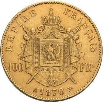 Reverso 100 francos 1870 A "Tipo 1862-1870" París - valor de la moneda de oro - Francia, Napoleón III Bonaparte