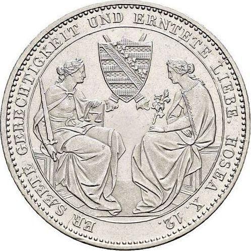 Revers Taler 1854 F "Auf des königs tod" Rand "SEGEN DES BERGBAUS" - Silbermünze Wert - Sachsen-Albertinische, Friedrich August II
