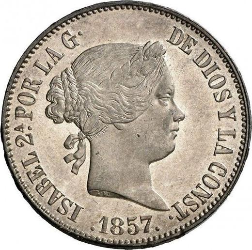 Аверс монеты - 10 реалов 1857 года Шестиконечные звёзды - цена серебряной монеты - Испания, Изабелла II