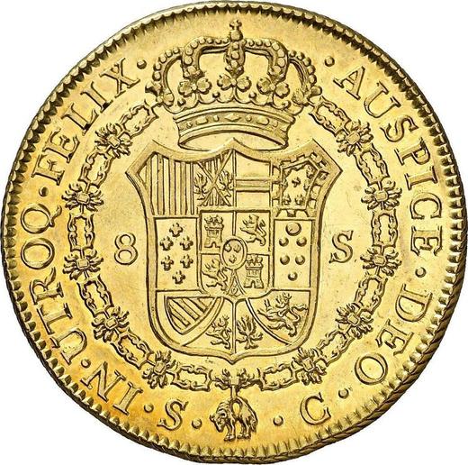 Реверс монеты - 8 эскудо 1791 года S C - цена золотой монеты - Испания, Карл IV