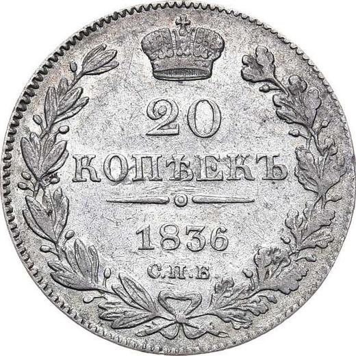 Rewers monety - 20 kopiejek 1836 СПБ НГ "Orzeł 1832-1843" - cena srebrnej monety - Rosja, Mikołaj I