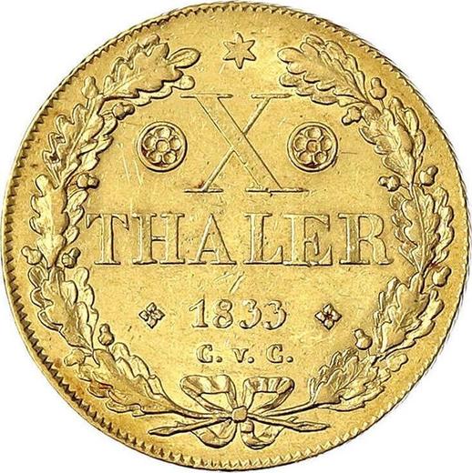 Reverso 10 táleros 1833 CvC - valor de la moneda de oro - Brunswick-Wolfenbüttel, Guillermo
