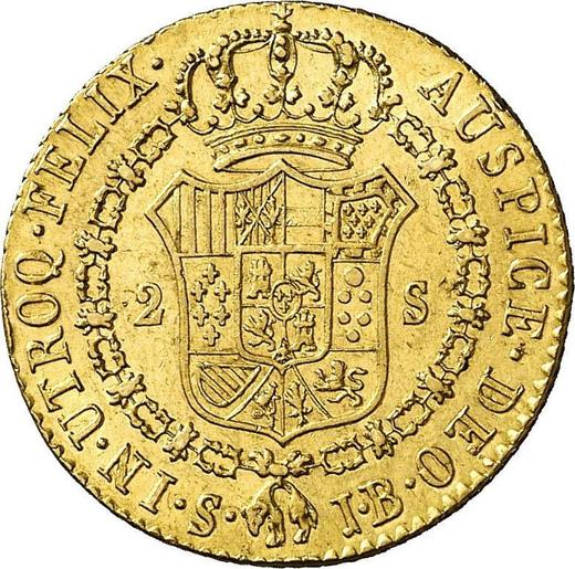 Реверс монеты - 2 эскудо 1828 года S JB - цена золотой монеты - Испания, Фердинанд VII