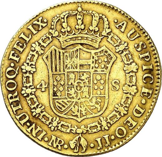 Реверс монеты - 4 эскудо 1779 года NR JJ - цена золотой монеты - Колумбия, Карл III