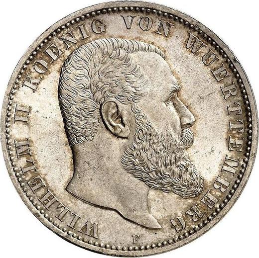 Аверс монеты - 5 марок 1901 года F "Вюртемберг" - цена серебряной монеты - Германия, Германская Империя