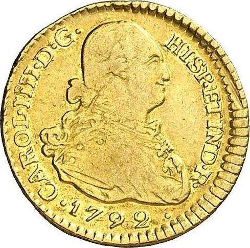 Аверс монеты - 1 эскудо 1792 года P JF - цена золотой монеты - Колумбия, Карл IV