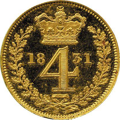 Reverso 4 peniques (Groat) 1831 "Maundy" Oro - valor de la moneda de oro - Gran Bretaña, Guillermo IV