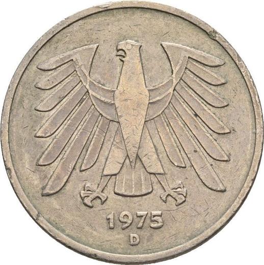 Reverso 5 marcos 1975 D - valor de la moneda  - Alemania, RFA