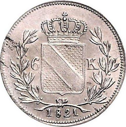 Rewers monety - 6 krajcarów 1821 - cena srebrnej monety - Badenia, Ludwik I