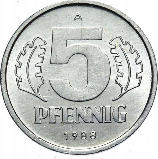 Anverso 5 Pfennige 1988 A - valor de la moneda  - Alemania, República Democrática Alemana (RDA)