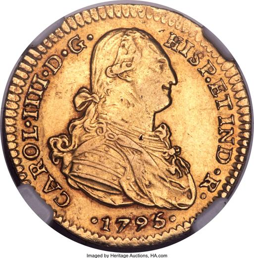 Аверс монеты - 2 эскудо 1795 года Mo FM - цена золотой монеты - Мексика, Карл IV