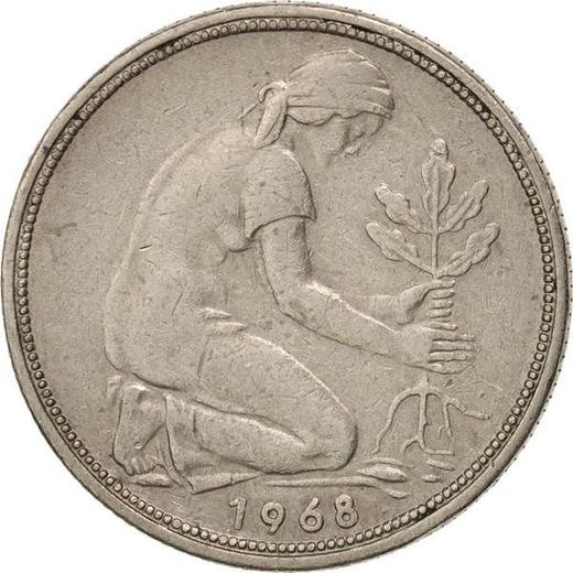 Реверс монеты - 50 пфеннигов 1968 года F - цена  монеты - Германия, ФРГ