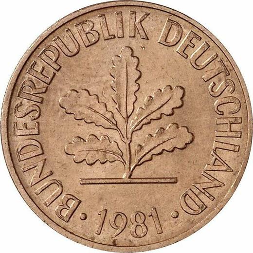 Реверс монеты - 2 пфеннига 1981 года F - цена  монеты - Германия, ФРГ