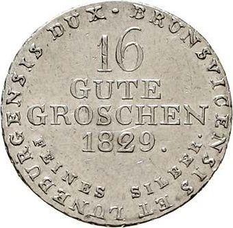 Реверс монеты - 16 грошей 1829 года - цена серебряной монеты - Ганновер, Георг IV