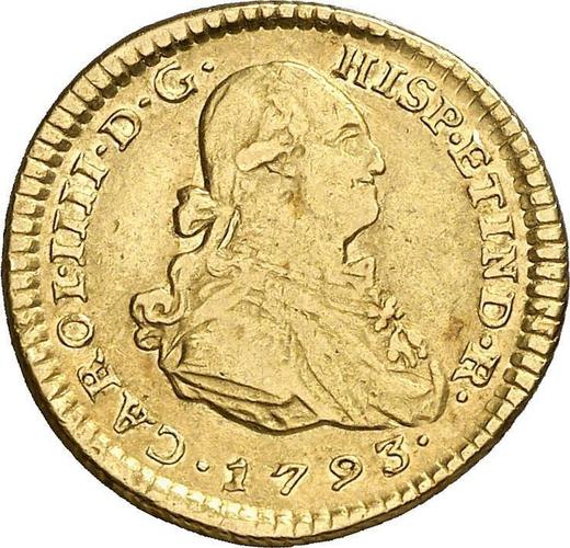 Awers monety - 1 escudo 1793 IJ - cena złotej monety - Peru, Karol IV