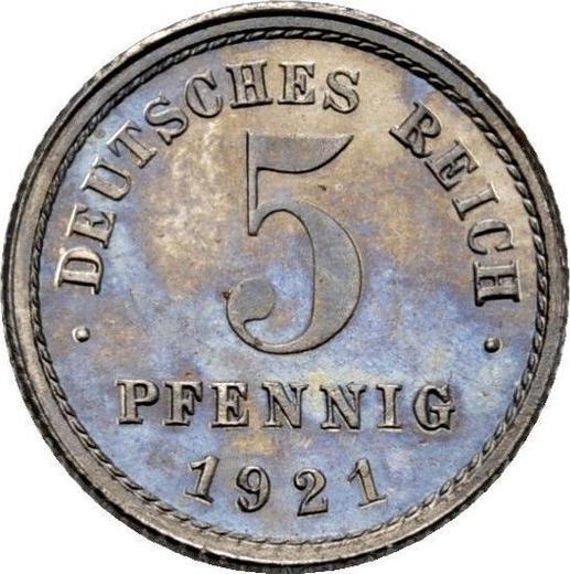 Anverso 5 Pfennige 1921 E - valor de la moneda  - Alemania, Imperio alemán
