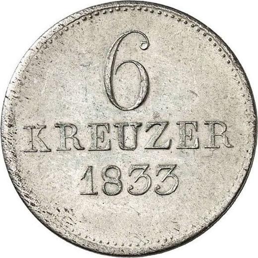 Rewers monety - 6 krajcarów 1833 - cena srebrnej monety - Hesja-Kassel, Wilhelm II