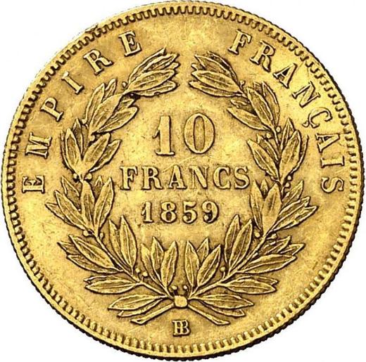 Reverso 10 francos 1859 BB "Tipo 1855-1860" Estrasburgo - valor de la moneda de oro - Francia, Napoleón III Bonaparte