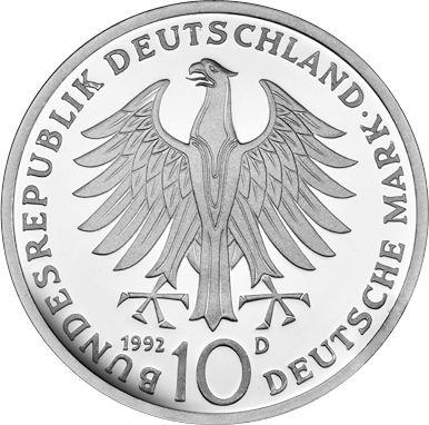 Reverso 10 marcos 1992 D "Pour le Mérite" - valor de la moneda de plata - Alemania, RFA