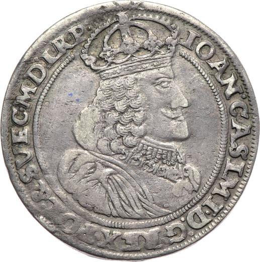 Аверс монеты - Орт (18 грошей) 1656 года AT "Прямой герб" - цена серебряной монеты - Польша, Ян II Казимир
