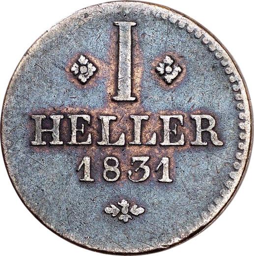 Реверс монеты - Геллер 1831 года - цена  монеты - Гессен-Кассель, Вильгельм II