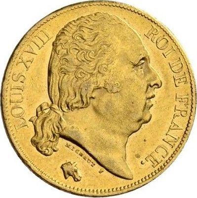 Аверс монеты - 20 франков 1822 года A "Тип 1816-1824" Париж - цена золотой монеты - Франция, Людовик XVIII