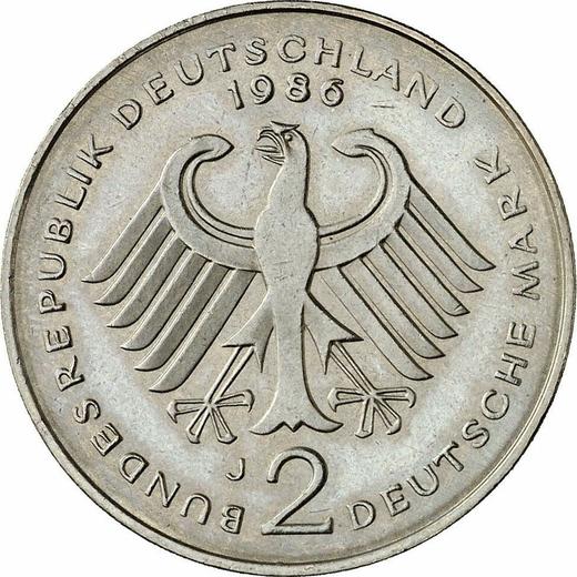 Reverse 2 Mark 1986 J "Kurt Schumacher" -  Coin Value - Germany, FRG