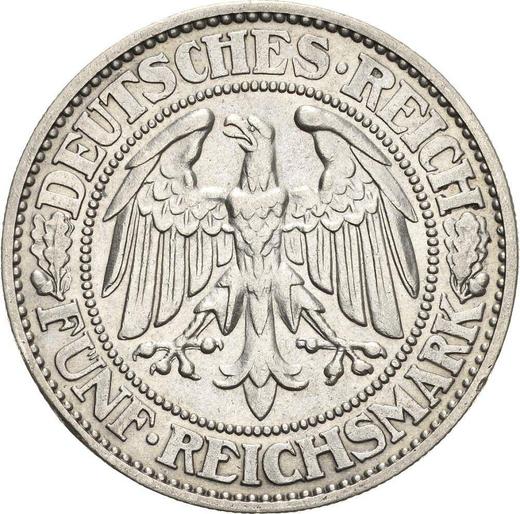 Anverso 5 Reichsmarks 1930 D "Roble" - valor de la moneda de plata - Alemania, República de Weimar