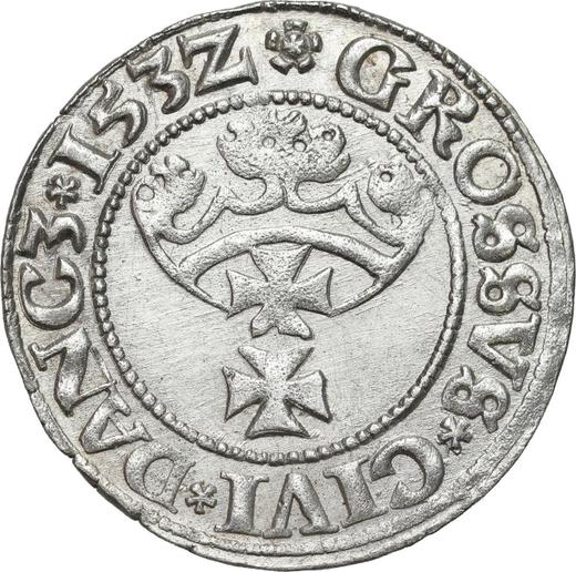 Реверс монеты - 1 грош 1532 года "Гданьск" - цена серебряной монеты - Польша, Сигизмунд I Старый
