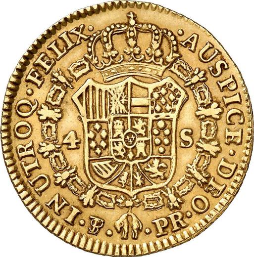 Реверс монеты - 4 эскудо 1788 года PTS PR - цена золотой монеты - Боливия, Карл III
