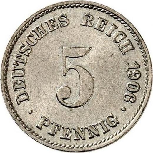 Аверс монеты - 5 пфеннигов 1906 года J "Тип 1890-1915" - цена  монеты - Германия, Германская Империя