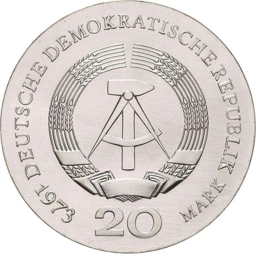Reverso 20 marcos 1973 "August Bebel" - valor de la moneda de plata - Alemania, República Democrática Alemana (RDA)