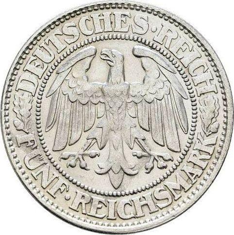 Аверс монеты - 5 рейхсмарок 1928 года D "Дуб" - цена серебряной монеты - Германия, Bеймарская республика