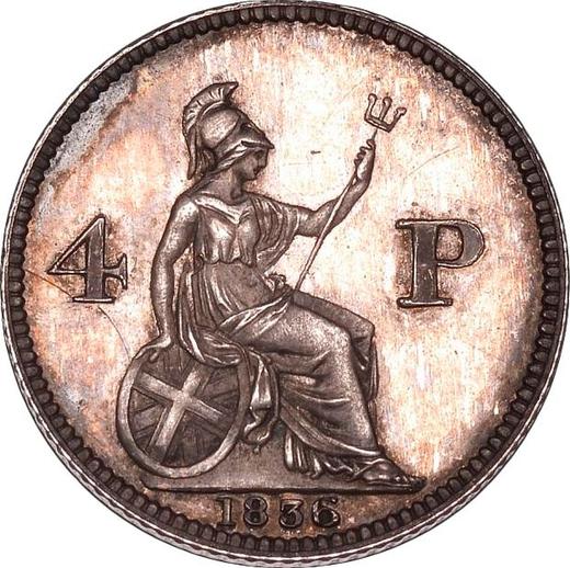 Reverso Pruebas 4 peniques (Groat) 1836 Canto estriado - valor de la moneda de plata - Gran Bretaña, Guillermo IV