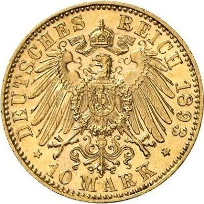 Реверс монеты - 10 марок 1893 года E "Саксония" - цена золотой монеты - Германия, Германская Империя