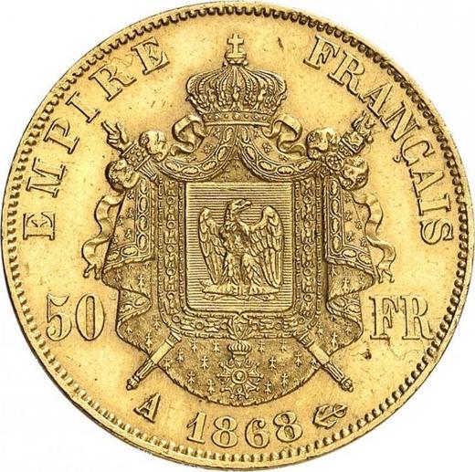Reverso 50 francos 1868 A "Tipo 1862-1868" París - valor de la moneda de oro - Francia, Napoleón III Bonaparte