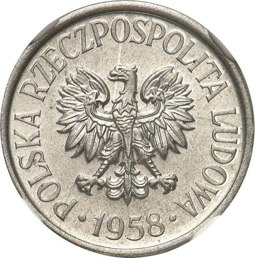 Аверс монеты - 5 грошей 1958 года - цена  монеты - Польша, Народная Республика