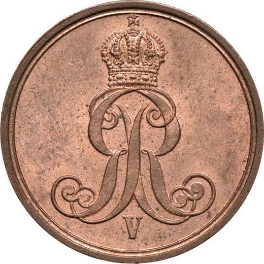 Аверс монеты - 1 пфенниг 1858 года B - цена  монеты - Ганновер, Георг V