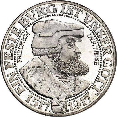 Аверс монеты - 3 марки 1917 года E "Саксония" Фридрих III Мудрый - цена серебряной монеты - Германия, Германская Империя