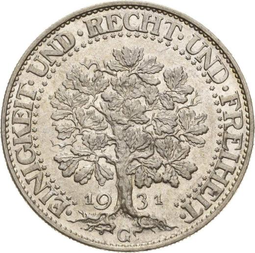 Rewers monety - 5 reichsmark 1931 G "Dąb" - cena srebrnej monety - Niemcy, Republika Weimarska