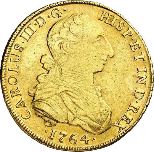 Awers monety - 8 escudo 1764 LM JM - cena złotej monety - Peru, Karol III