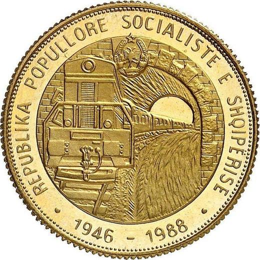 Reverso 100 leke 1988 "Ferrocarril" - valor de la moneda de oro - Albania, República Popular