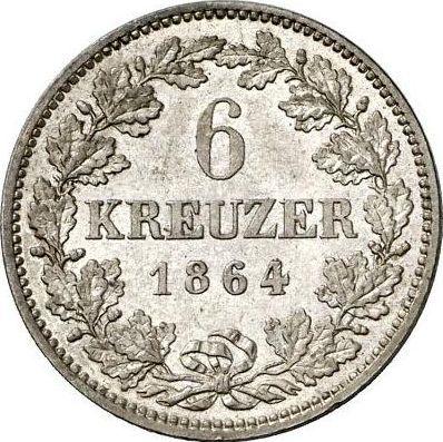 Реверс монеты - 6 крейцеров 1864 года - цена серебряной монеты - Гессен-Дармштадт, Людвиг III