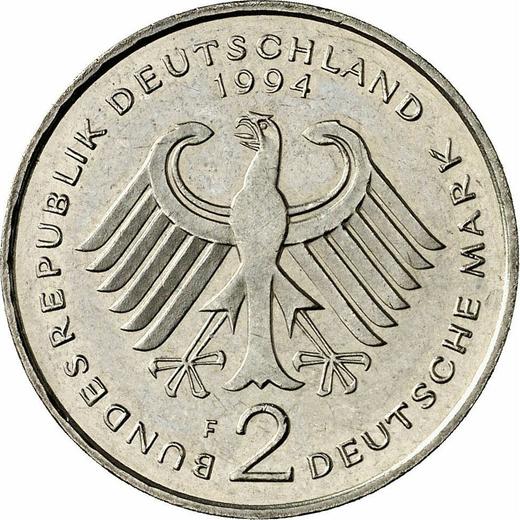 Reverso 2 marcos 1994 F "Ludwig Erhard" - valor de la moneda  - Alemania, RFA