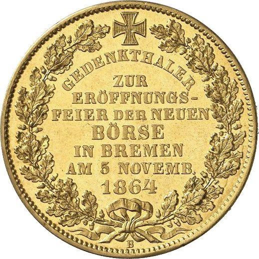 Rewers monety - 10 dukatów 1864 B "Otwarcie giełdy papierów wartościowych" - cena złotej monety - Brema, Wolne miasto