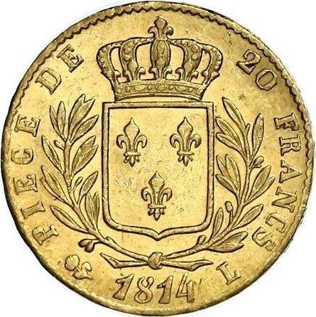 Реверс монеты - 20 франков 1814 года L "Тип 1814-1815" Байонна - цена золотой монеты - Франция, Людовик XVIII