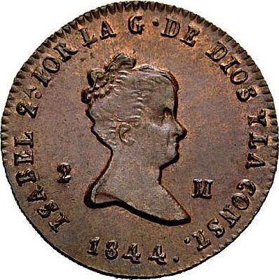 Obverse 2 Maravedís 1844 J -  Coin Value - Spain, Isabella II