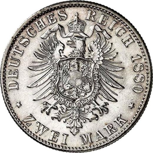 Reverso 2 marcos 1880 G "Baden" - valor de la moneda de plata - Alemania, Imperio alemán