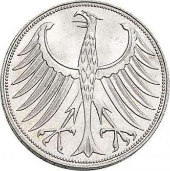 Реверс монеты - 5 марок 1961 года F - цена серебряной монеты - Германия, ФРГ