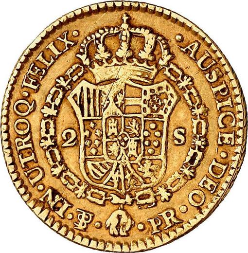 Rewers monety - 2 escudo 1787 PTS PR - cena złotej monety - Boliwia, Karol III